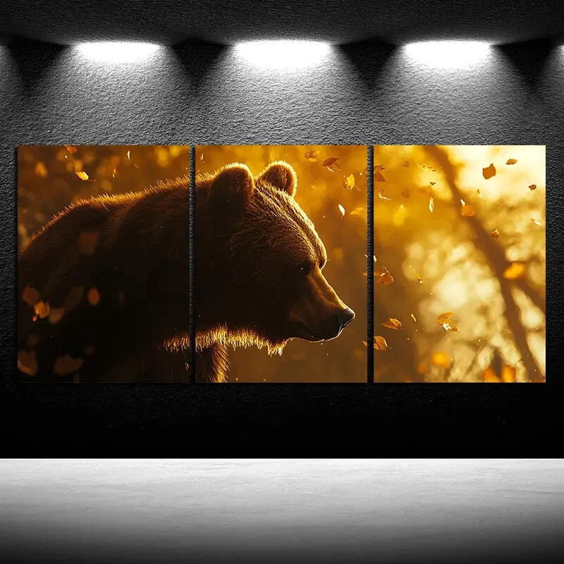 3pcs Featuring Bears in a Forest Metal Print Ready to Hang Art