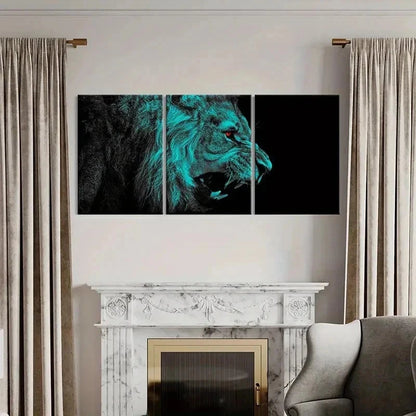 3pcs Fantasy Animal Art Lion Roaring Wall Art Set Canvas Framed 40x60cm - High Quality Print 100% Australian Made Wall Canvas Ready to Hang