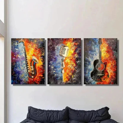 3pcs Colorful Saxophone Guitar Microphone Wall Art Canvas Unframed - High Quality Print 100% Australian Made Wall Canvas