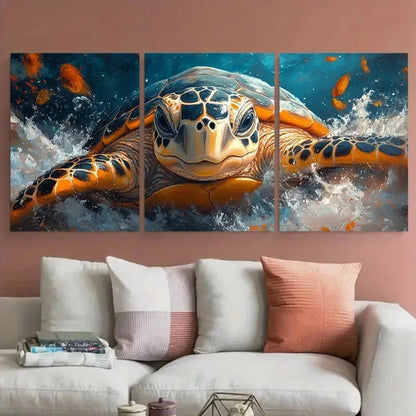 3pcs Vibrant Turtle & Ocean Wave Design Perfect Wall Art Set Canvas Framed 60x90cm - High Quality Print 100% Australian Made Wall Canvas Ready to Hang