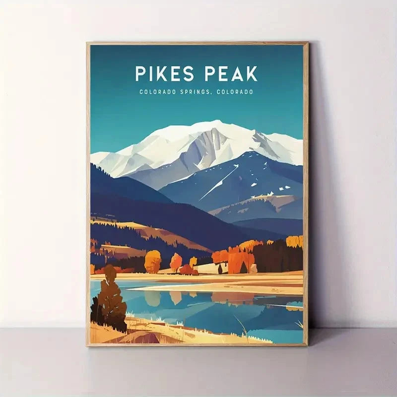 Pikes Peak Colorado Springs Mountain Landscape Travel Poster Print Wall Art