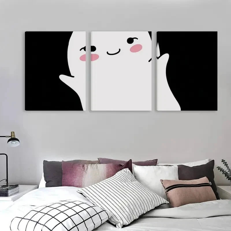 3pcs A Cute Little Ghost Says Boo Canvas Wall Art Set Canvas Framed 60x90cm - High Quality Print 100% Australian Made Wall Canvas Ready to Hang
