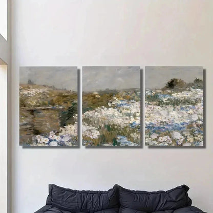 3pcs Vintage Grassland & Wildflower Paintings Wall Art Set Canvas Framed 40x60cm - High Quality Print 100% Australian Made Wall Canvas Ready to Hang