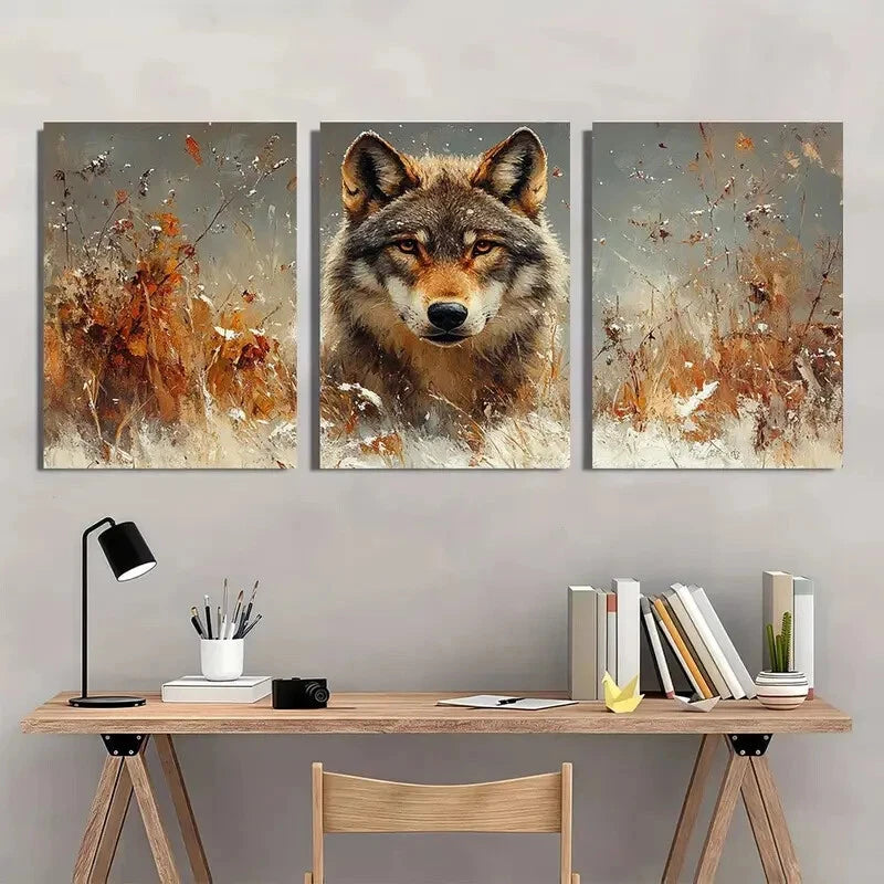 3pcs Nature Animal Themed Wolf Metal Print Ready to Hang Art