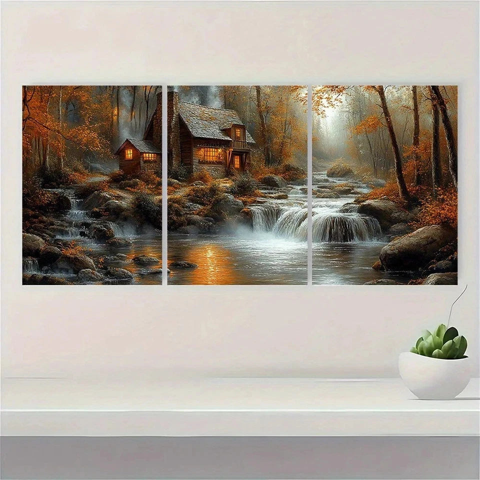 3pcs Water Mill The Forest Retro Style Metal Print Ready to Hang Art