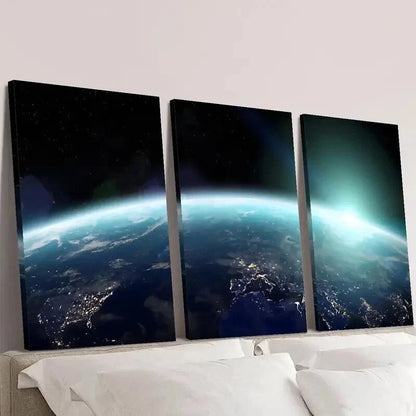 3pcs The Blue Earth Seen from Space Wall Art Set Canvas Framed 40x60cm - High Quality Print 100% Australian Made Wall Canvas Ready to Hang