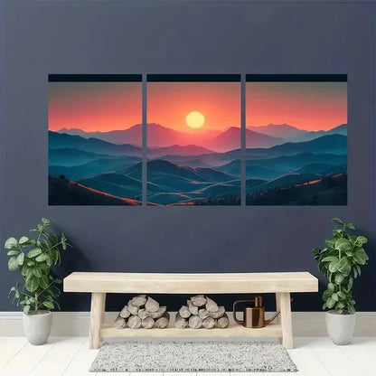 3pcs Warm Mountain Sunrise Nacture Wall Art Set Canvas Unframed - High Quality Print 100% Australian Made Wall Canvas