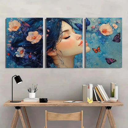 3pcs Abstract Flowers And Butterflies Perfect Wall Art Set Canvas Framed 40x60cm - High Quality Print 100% Australian Made Wall Canvas Ready to Hang