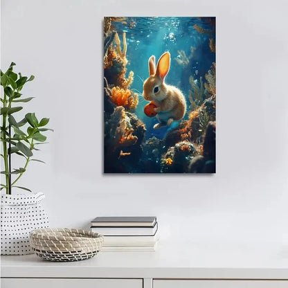 Mystical Fantasy Scene of Rabbit Playing Painting  40x60cm Metal Print Ready to Hang