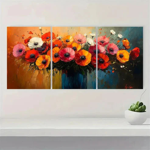 3pcs Flowers in a Vase Abstract P Wall Art Set Canvas Unframed - High Quality Print 100% Australian Made Wall Canvas