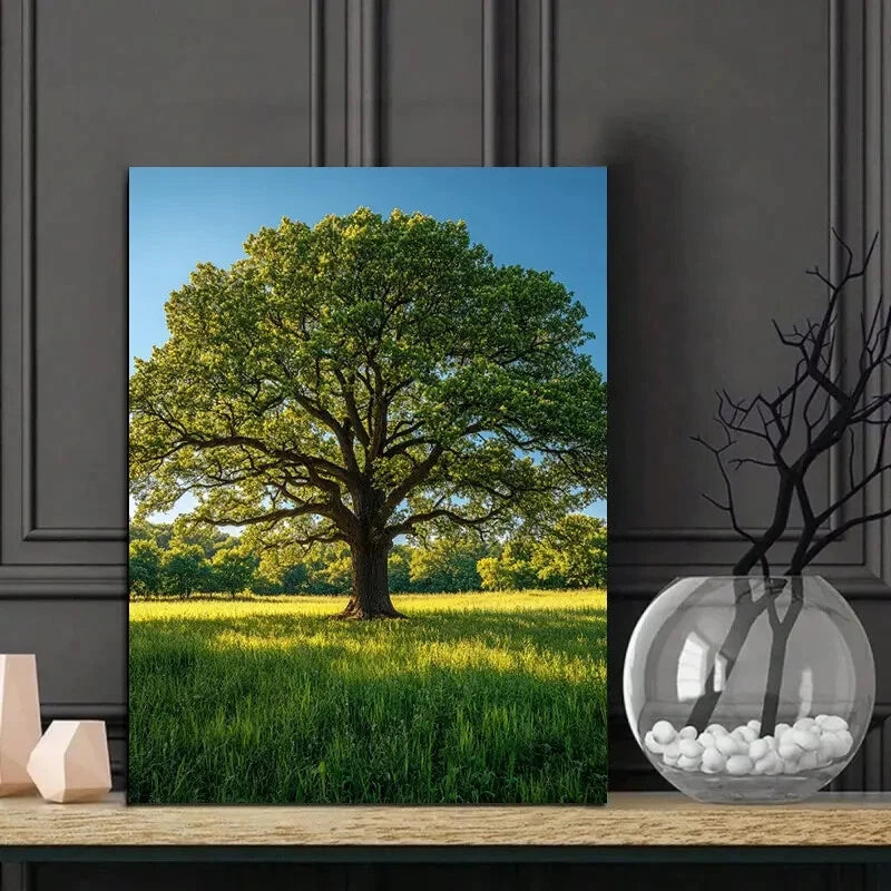 Oak Tree Stands in The Middle Painting 40x60cm Metal Print Ready to Hang