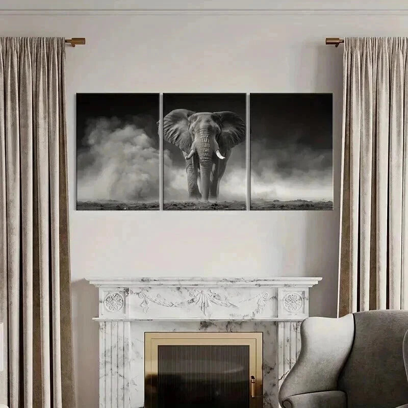 3pcs Majestic Elephant Stormy Sky Dramatic Metal Print Ready to Hang Art