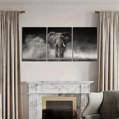 3pcs Majestic Elephant Stormy Sky Dramatic Metal Print Ready to Hang Art