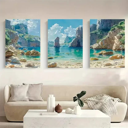 3pcs Serene Beach And Cliff Canvas Framed 60x90cm - High Quality Print 100% Australian Made Wall Canvas Ready to Hang