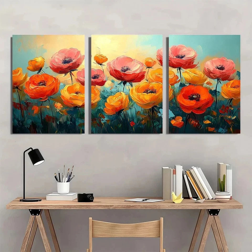 3pcs Vibrant Floral Abstract Oil Painting Wall Art Set Canvas Framed 40x60cm - High Quality Print 100% Australian Made Wall Canvas Ready to Hang