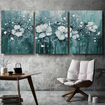3pcs White Flowers & Butterflies Textured Metal Print Ready to Hang Art