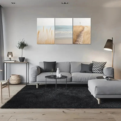 3pcs Coastal Decor with Sand Dunes and Lighthouse Metal Print Ready to Hang Art