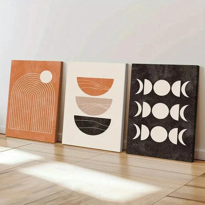 3pcs Abstract Bohemian Geometric & Sun Phases Wall Art Set Canvas Framed 40x60cm - High Quality Print 100% Australian Made Wall Canvas Ready to Hang