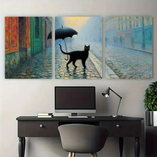 3pcs Paris Rainy Street Impressionist Perfect Wall Art Set Canvas Framed 40x60cm - High Quality Print 100% Australian Made Wall Canvas Ready to Hang