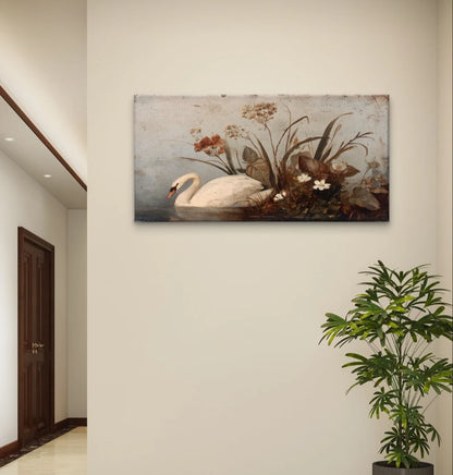 Vintage Oil Painting Swan In Lake Wall Art Canvas Office Home Framed 120x60cm