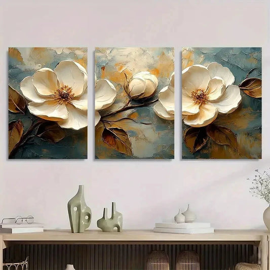 3pcs Floral White Beautiful Theme Metal Print Ready to Hang Art