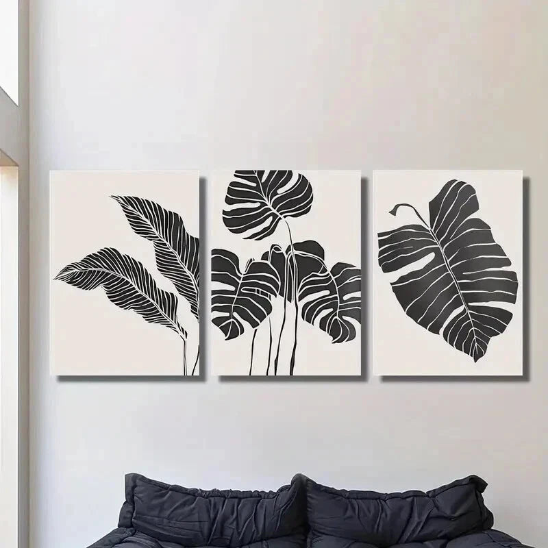 3pcs Black And White Monstera Plant Wall Art Set Canvas Framed 40x60cm - High Quality Print 100% Australian Made Wall Canvas Ready to Hang