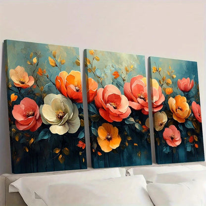 3pcs Colorful Abstract Desert Blooming Flowers Wall Art Set Canvas Framed 60x90cm - High Quality Print 100% Australian Made Wall Canvas Ready to Hang