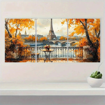 3pcs Eiffel Tower Watercolor Balcony Paris Metal Print Ready to Hang Art