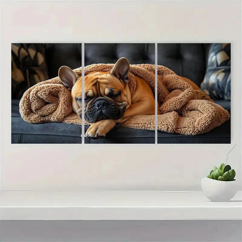 3pcs Vintage Funny Bull Dog Lover Blankets Metal Print Ready to Hang Art