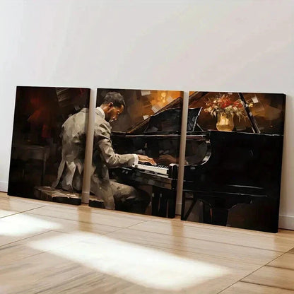 3pcs Abstract Jazz Musician Playing Piano Wall Art Set Canvas Framed 40x60cm - High Quality Print 100% Australian Made Wall Canvas Ready to Hang