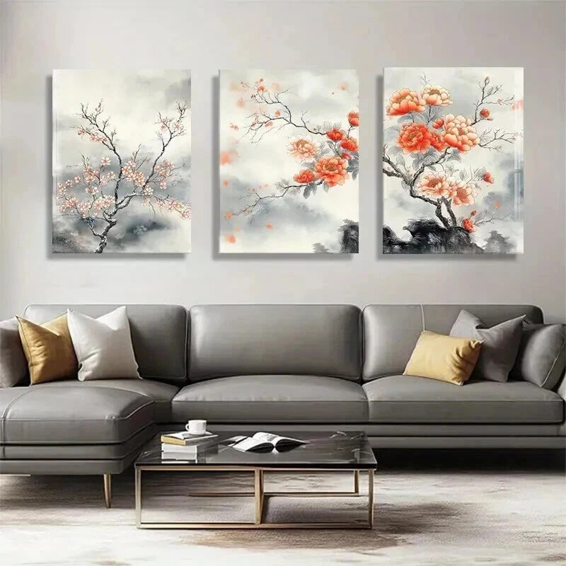 3pcs Lively Peach And Cherry Blossom Wall Art Set Canvas Framed 40x60cm - High Quality Print 100% Australian Made Wall Canvas Ready to Hang