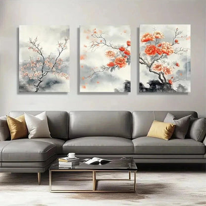3pcs Lively Peach And Cherry Blossom Wall Art Set Canvas Framed 40x60cm - High Quality Print 100% Australian Made Wall Canvas Ready to Hang