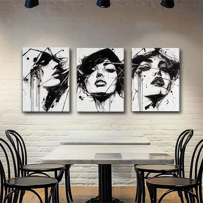 3pcs White Black Abstract Woman Stylish Perfect Wall Art Set Canvas Framed 40x60cm - High Quality Print 100% Australian Made Wall Canvas Ready to Hang
