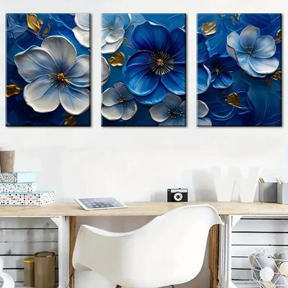 3pcs Blue And White Floral Patterns Wall Art Set Canvas Unframed - High Quality Print 100% Australian Made Wall Canvas