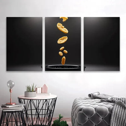 3pcs Black Bowl with Nachos Spray-Painted Wall Art Set Canvas Framed 40x60cm - High Quality Print 100% Australian Made Wall Canvas Ready to Hang