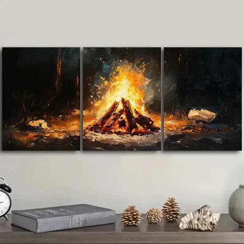 3pcs Oil Painting of a Bonfire Wall Art Set Canvas Unframed – High Quality Print, 100% Australian Made Wall Canvas