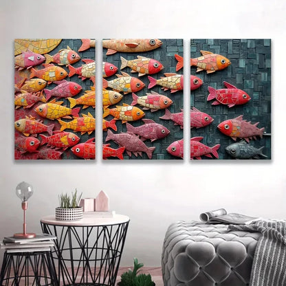 3pcs Colorful Fish Swim Underwater Scene Wall Art Set Canvas Framed 40x60cm - High Quality Print 100% Australian Made Wall Canvas Ready to Hang