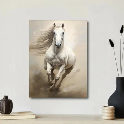 Beautiful Elegant White Horse Painting 40x60cm Metal Print Ready to Hang