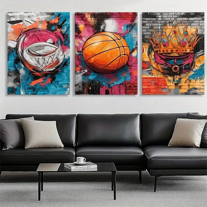3pcs Vibrant Basketball Colorful Perfect Wall Art Set Canvas Framed 40x60cm - High Quality Print 100% Australian Made Wall Canvas Ready to Hang