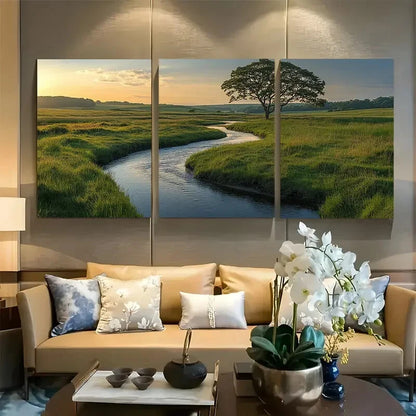 3pcs Winding River Through Countryside Perfect Wall Art Set Canvas Framed 40x60cm - High Quality Print 100% Australian Made Wall Canvas Ready to Hang