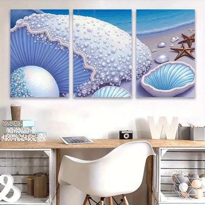 3pcs Seashell Coastal Scene Wall Art Set Canvas Framed 60x90cm - High Quality Print 100% Australian Made Wall Canvas Ready to Hang