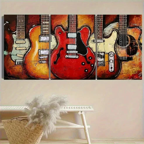 3pcs Abstract Electric Guitar Wall Art Canvas Unframed - High Quality Print 100% Australian Made Wall Canvas