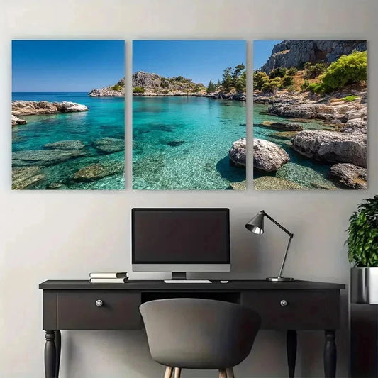 3pcs Kos Greece Aegean Sea Perfect Wall Art Set Canvas Framed 50x70cm - High Quality Print 100% Australian Made Wall Canvas Ready to Hang