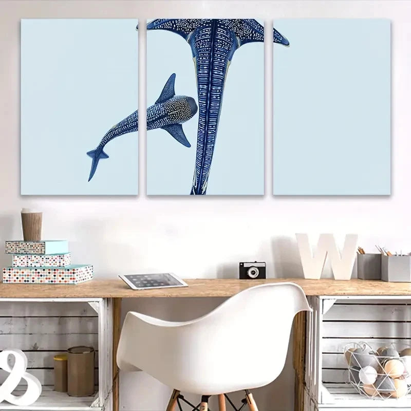 3pcs Whale Shark Scene Wall Art Set Canvas Framed 40x60cm - High Quality Print 100% Australian Made Wall Canvas Ready to Hang