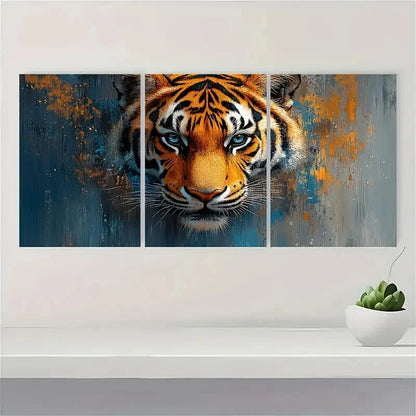 3pcs Tiger Oil Painting Realistic Wildlife Metal Print Ready to Hang Art