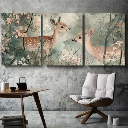 3pcs Rustic Wildlife & Floral Scene Wall Art Set Canvas Framed 40x60cm - High Quality Print 100% Australian Made Wall Canvas Ready to Hang
