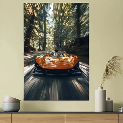 Modern Sports Car on Track Dynamic Racing Scene Poster 40x60cm Metal Print Ready to Hang