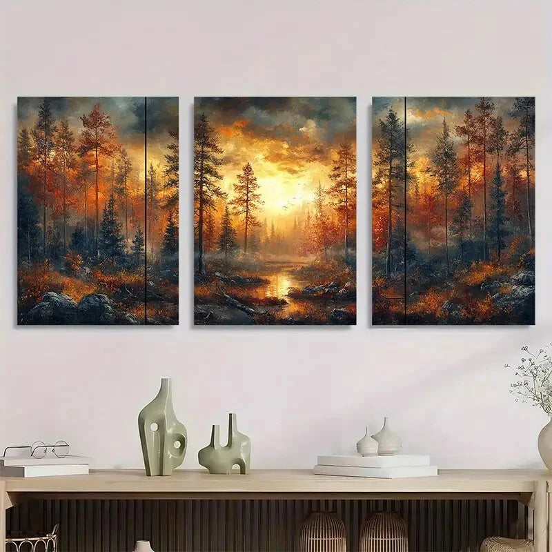 3pcs Vibrant Nature Landscape with Pine Trees Wall Art Set Canvas Framed 40x60cm - High Quality Print 100% Australian Made Wall Canvas Ready to Hang