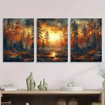 3pcs Vibrant Nature Landscape with Pine Trees Wall Art Set Canvas Framed 40x60cm - High Quality Print 100% Australian Made Wall Canvas Ready to Hang