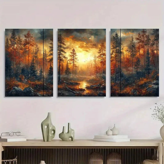 3pcs Vibrant Nature Landscape with Pine Trees Wall Art Set Canvas Framed 40x60cm - High Quality Print 100% Australian Made Wall Canvas Ready to Hang